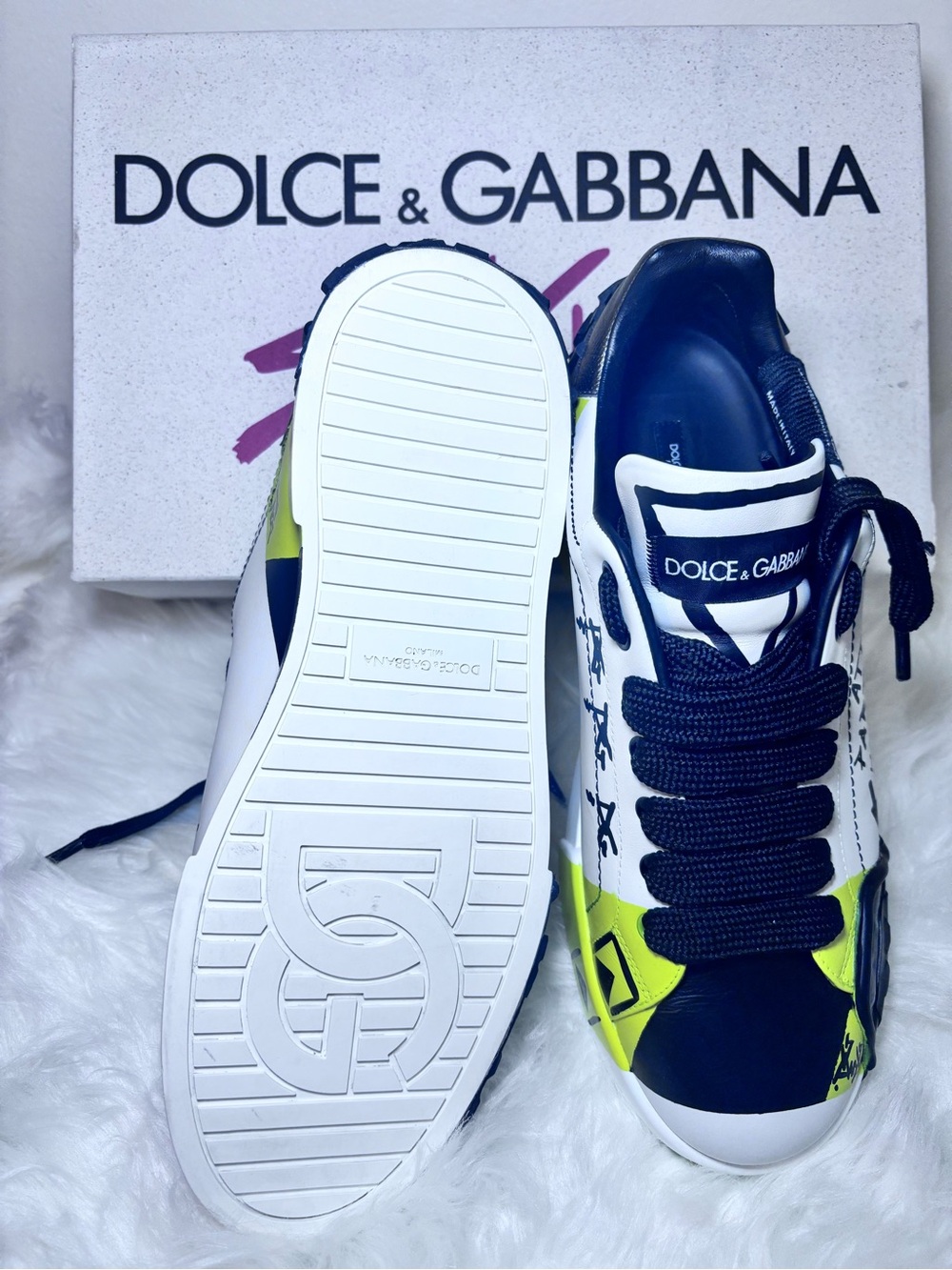 Dolce & Gabbana black White yellow  graffiti Low Top Sneakers.